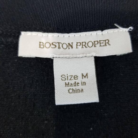 Boston Proper Tunic Top Womens Medium Black Square Neck 3/4 Sleeve Stretch Knit - Picture 3 of 9